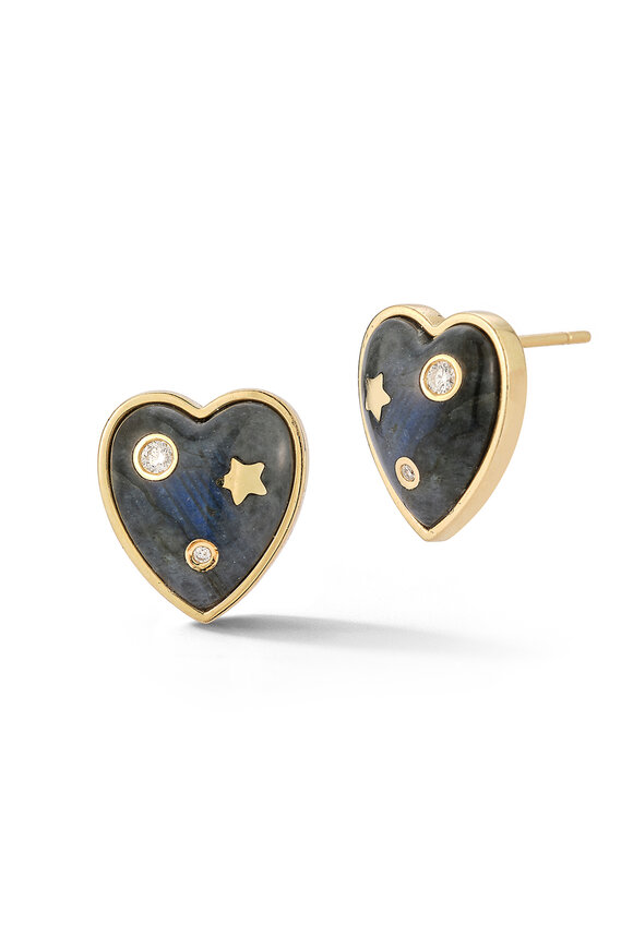 Storrow 14k Gold Labradorite Anne Diamond Heart Stud - view 1