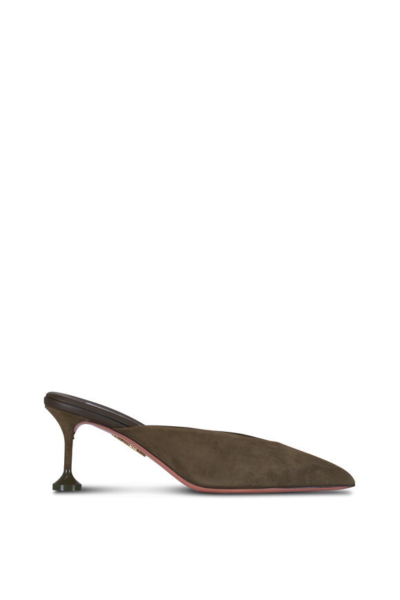 Aquazzura Bisous Moss Green Suede Mule, 65mm - view 4