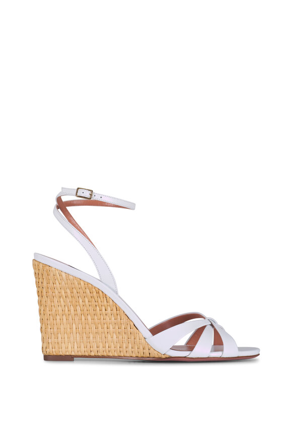 Aquazzura Tati White Leather & Wicker Wedge, 85mm - view 3