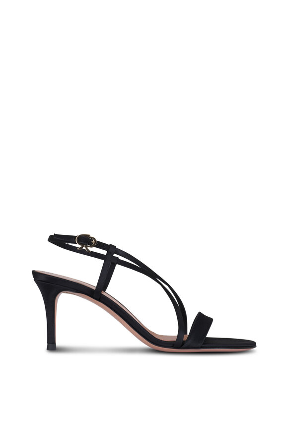 Gianvito Rossi Black Satin Strappy Sandal, 70mm - view 5
