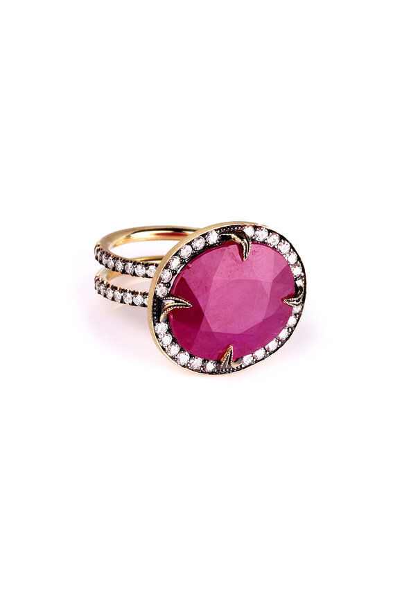 Sylva & Cie - 18K Yellow Gold Ruby & Diamond Ring