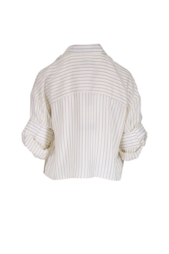 TWP Next Ex White & Blue Stripe Cotton Shirt - view 3