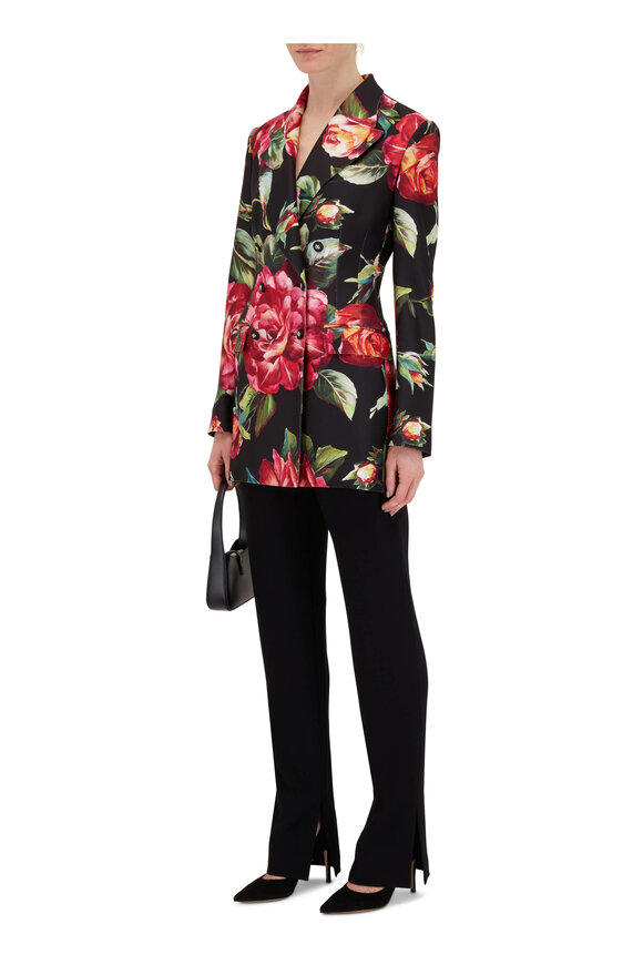 Dolce & Gabbana - Turlington Black & Red Rose Print Jersey Blazer