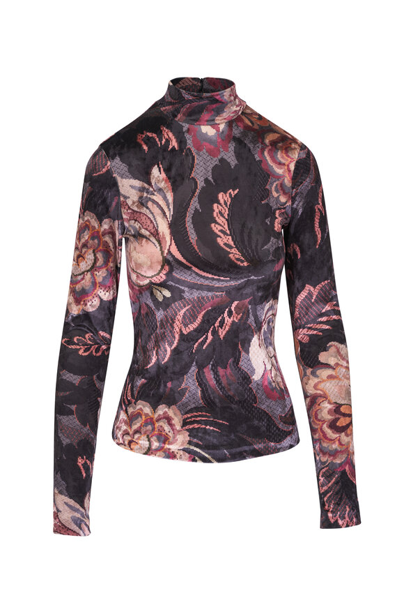 Etro Gray Multi Velvet Printed Mock Neck Top