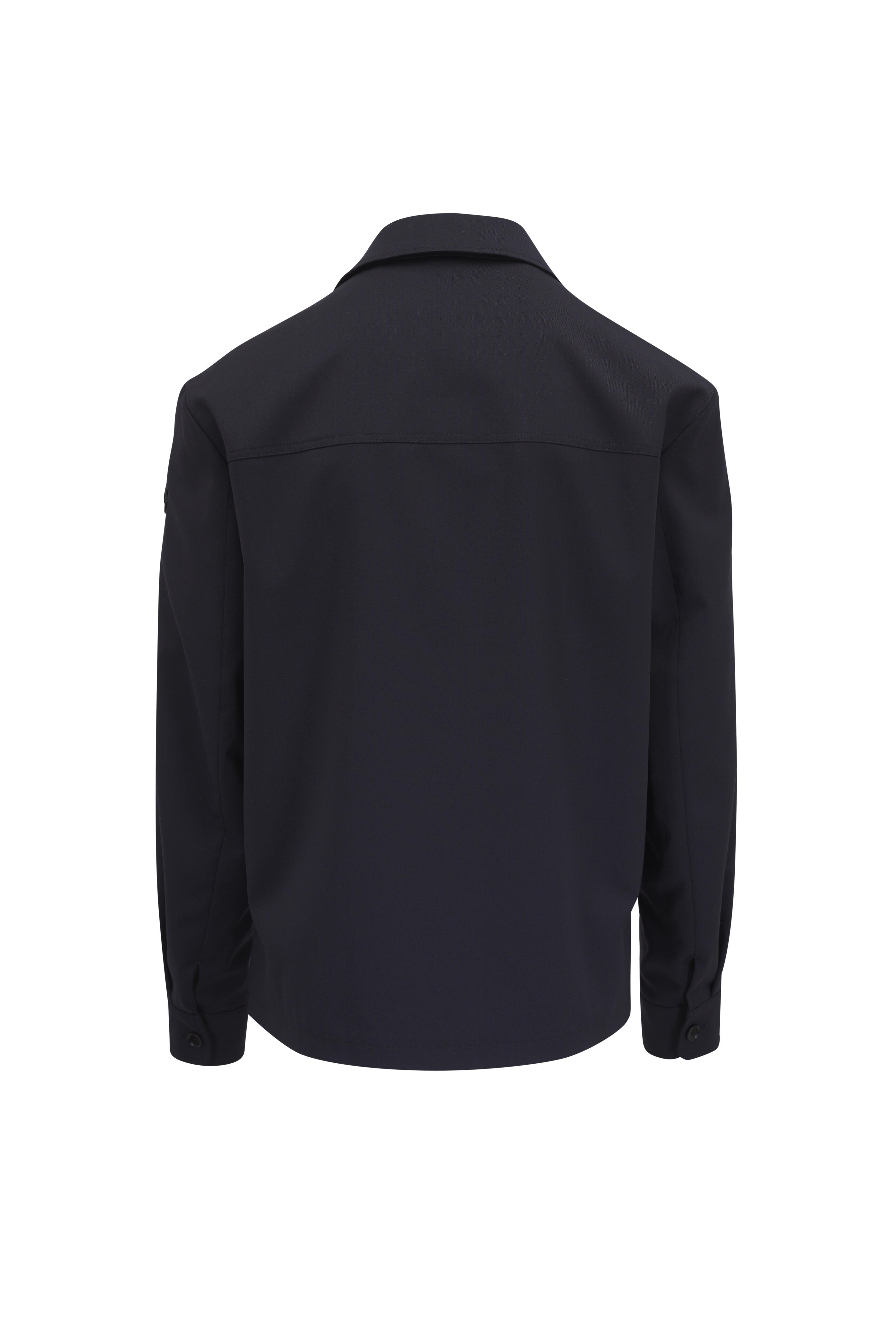 Moncler - Navy Spread Collar Wool Gabardine Overshirt