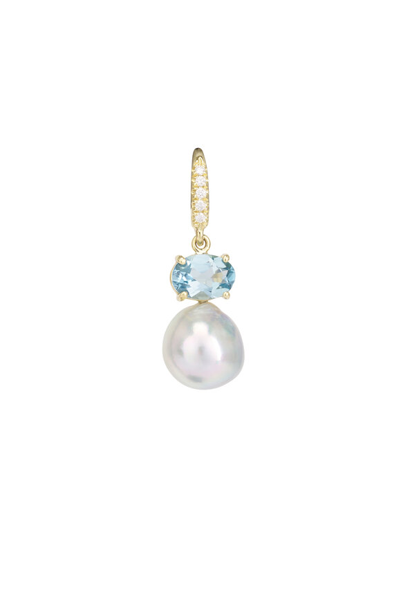 Lauren K 18k Yellow Gold Pearl & Topaz Drop Earring - view 2