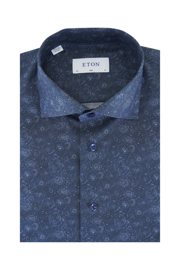 Eton Navy Floral Cotton Dress Shirt