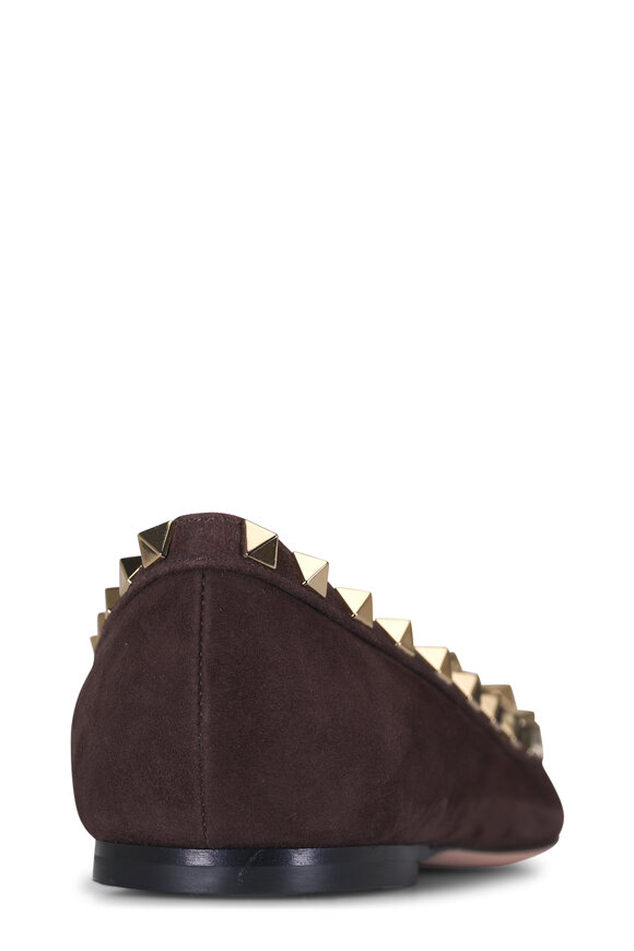 Valentino Garavani Havana Brown Suede Rockstud Ballet Flat - view 3