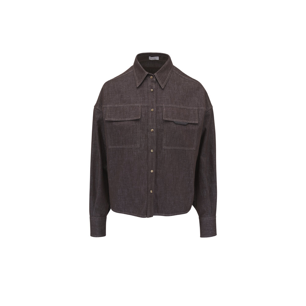 Brunello Cucinelli - Cocoa Lurex Denim Shirt | Mitchell Stores