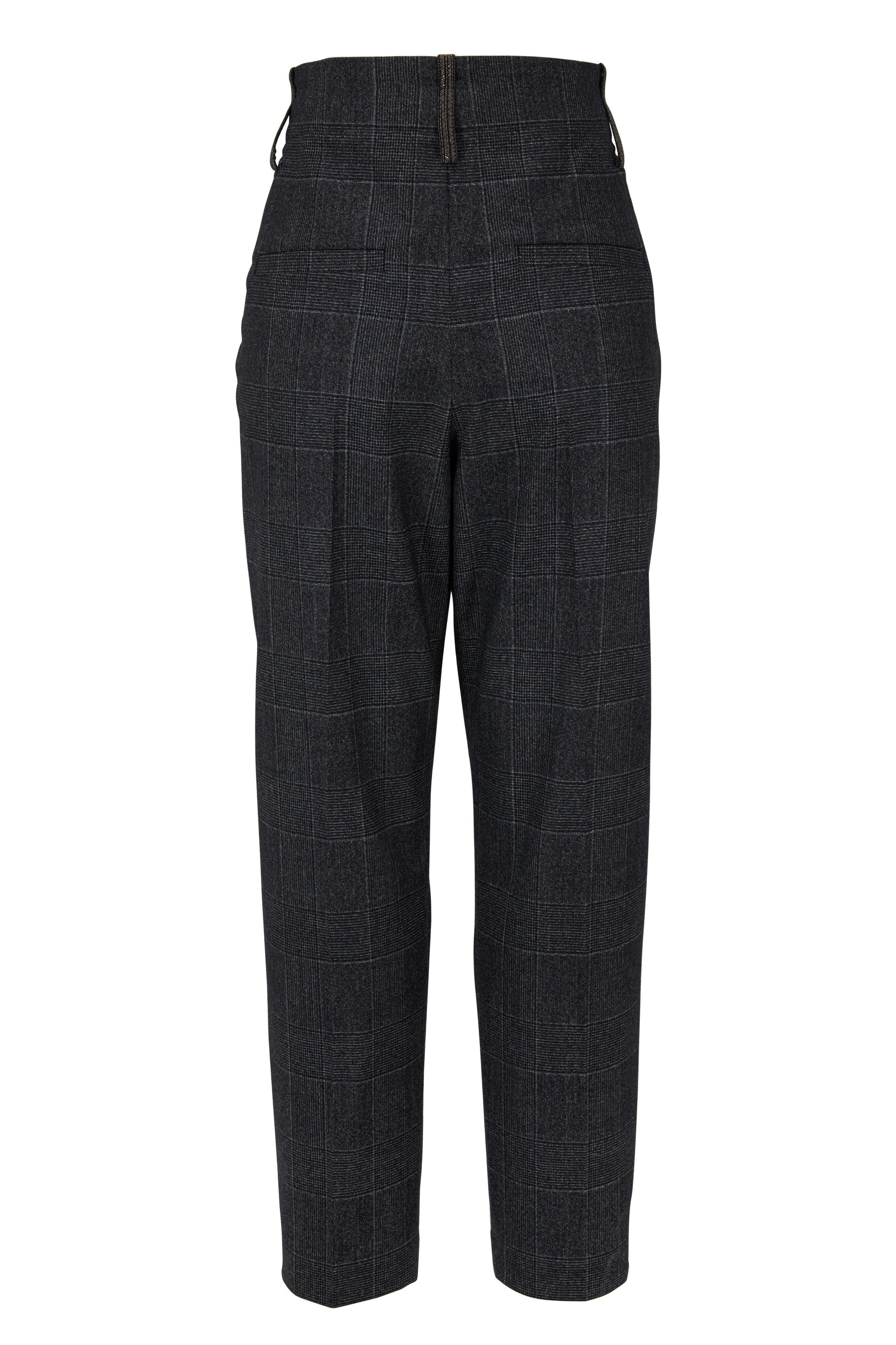 Brunello Cucinelli - Charcoal Gray Wool Plaid Monili Belt Loop Pant