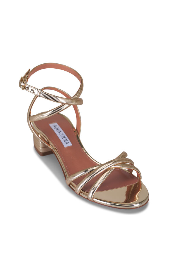 Aquazzura Heatwave Gold Strappy Leather Sandal, 35mm