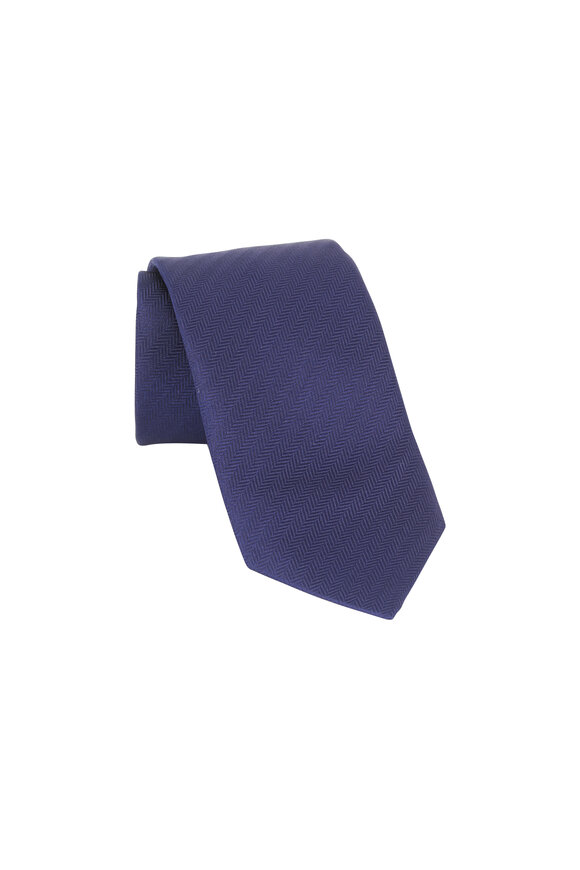 Eton - Navy Blue Herringbone Silk Necktie