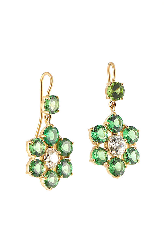 Sylva & Cie 18k Yellow Gold Tsavorite & Diamond Flower Earring