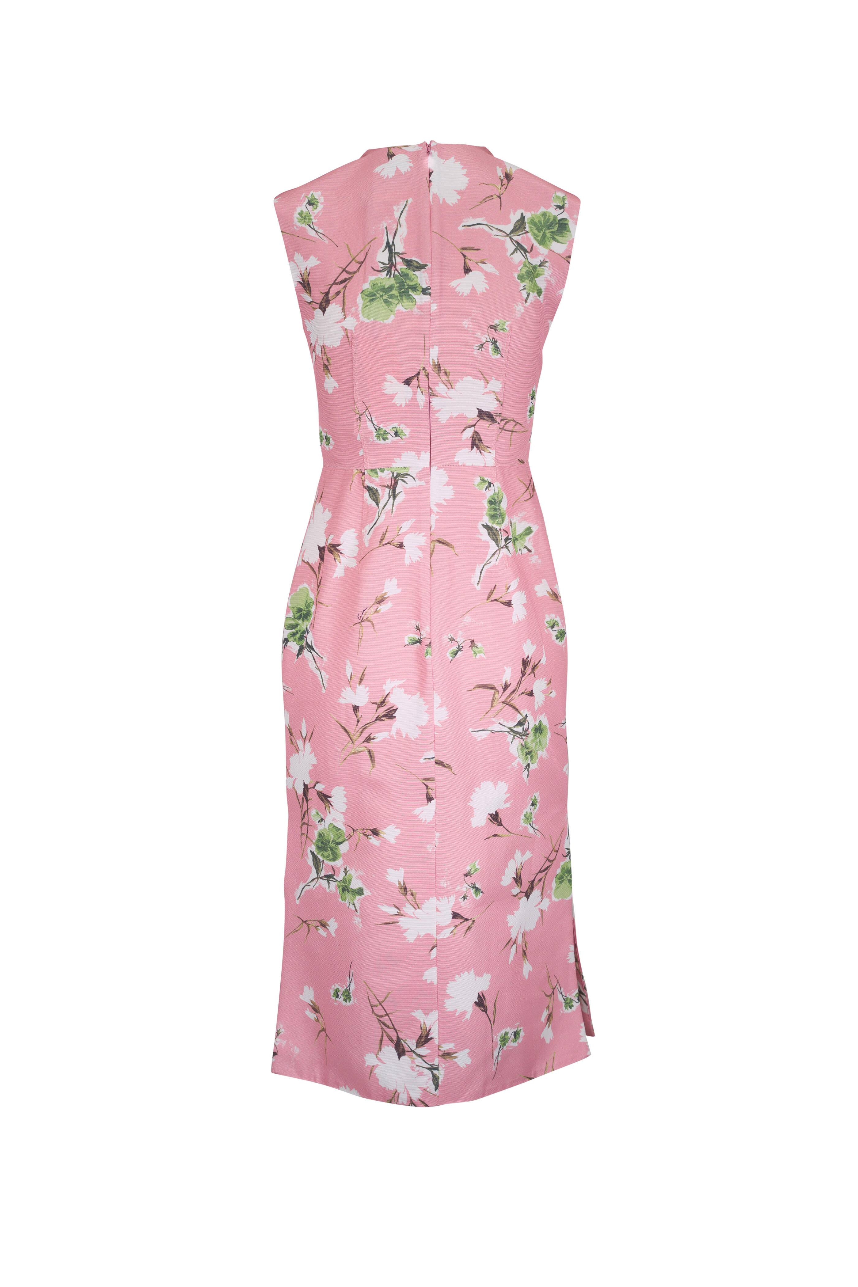 Erdem - Pink Floral Sleeveless Midi Pencil Dress