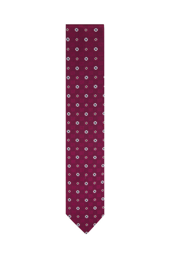 Bigi - Burgundy Geometric Medallion Silk Necktie