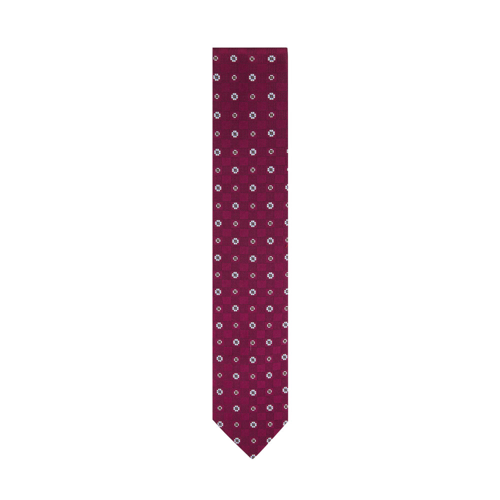 Bigi Burgundy Geometric Medallion Silk Necktie
