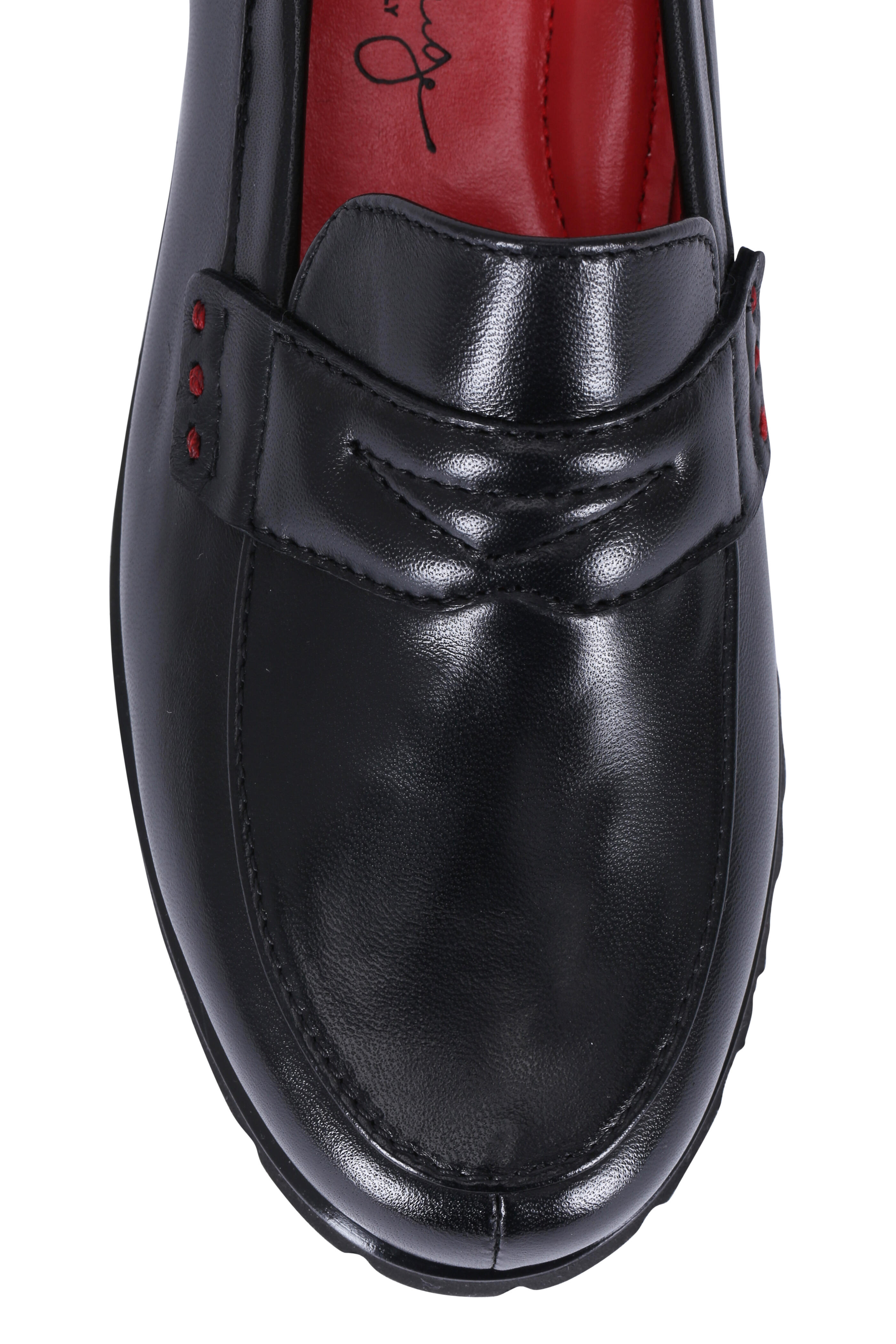 Pas de Rouge - Black Leather Lug Sole Penny Loafer