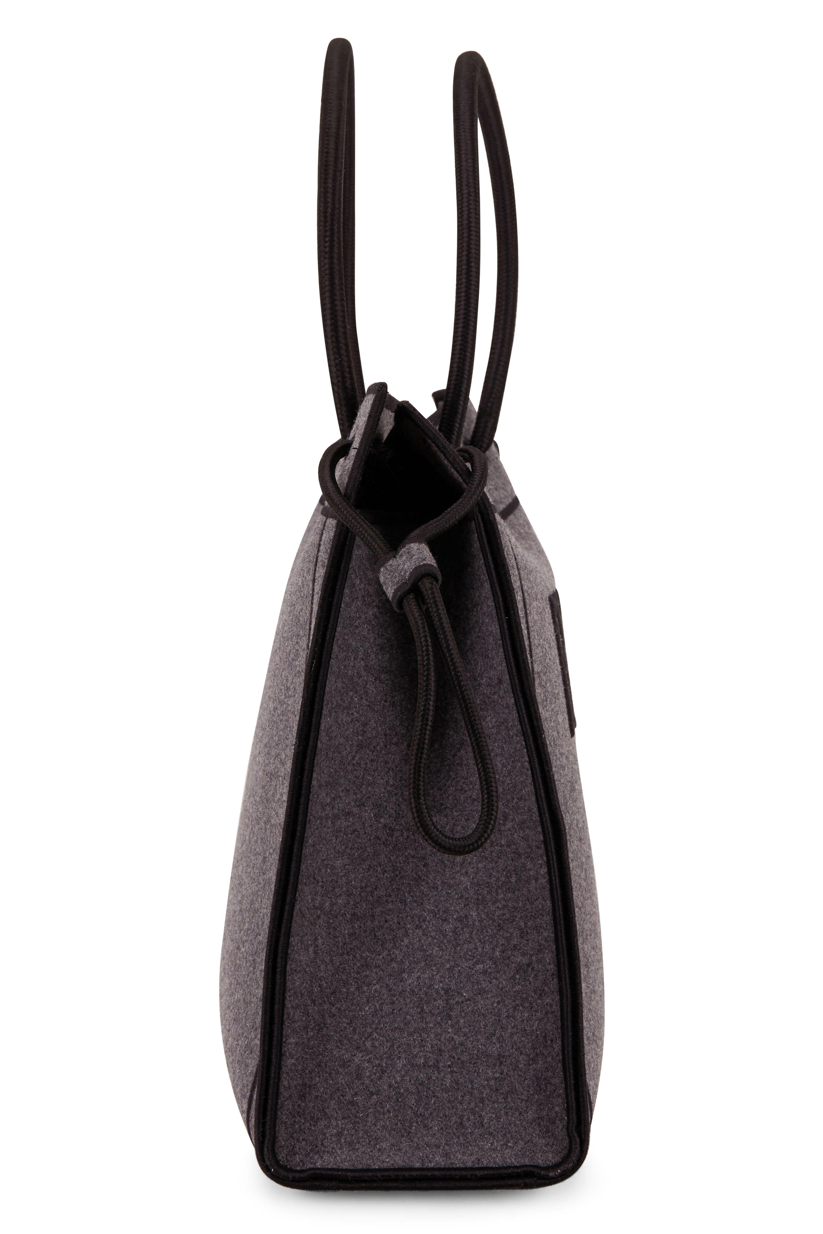 Fendi - Gray & Black Flannel Logo Shopper Tote