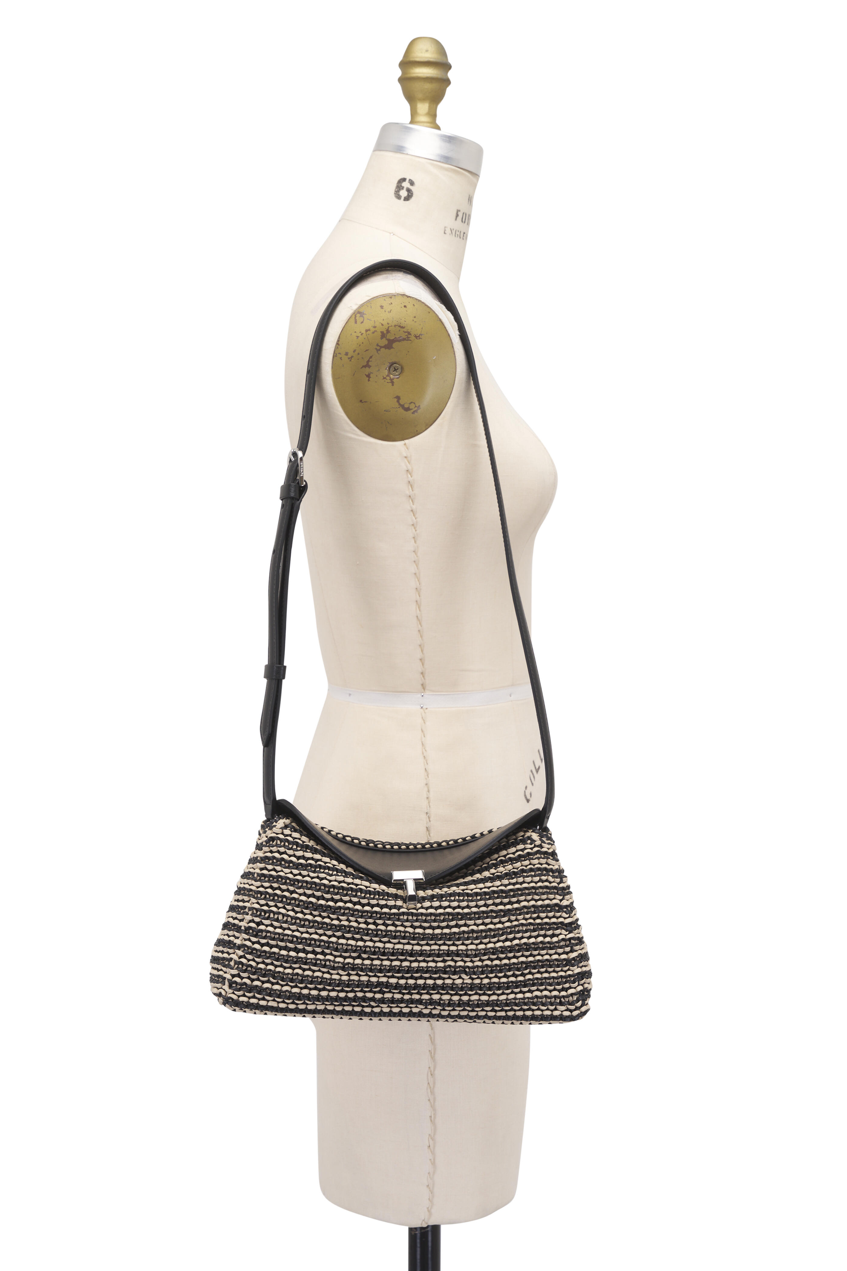 Totême - T-Lock Black & Sand Woven Leather Clutch - view 7