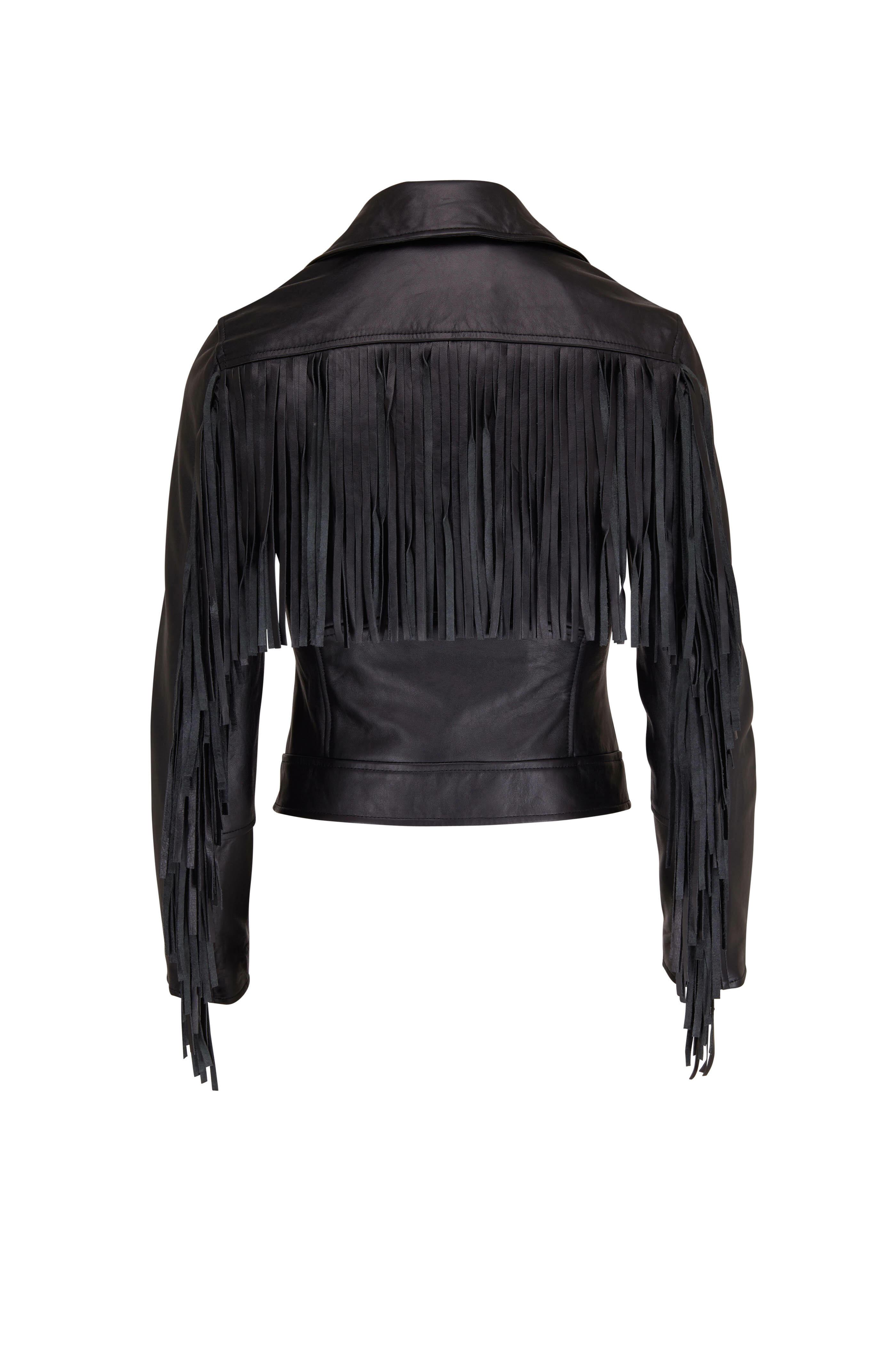 Black Faux Leather Fringe Cropped Jacket