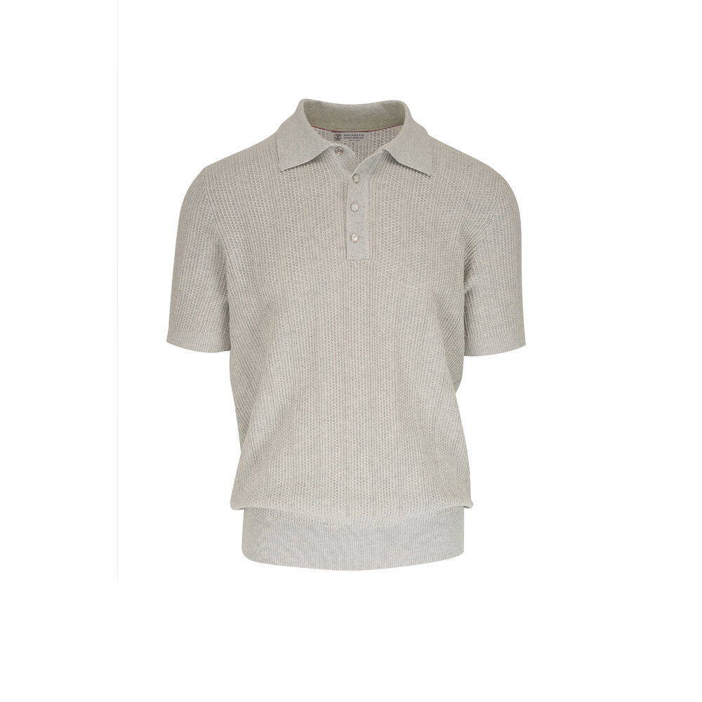 sullen knit polo gray ニットポロ グレー 短丈 Polo-style sweater for Man in Melon | Brunello Cucinelli