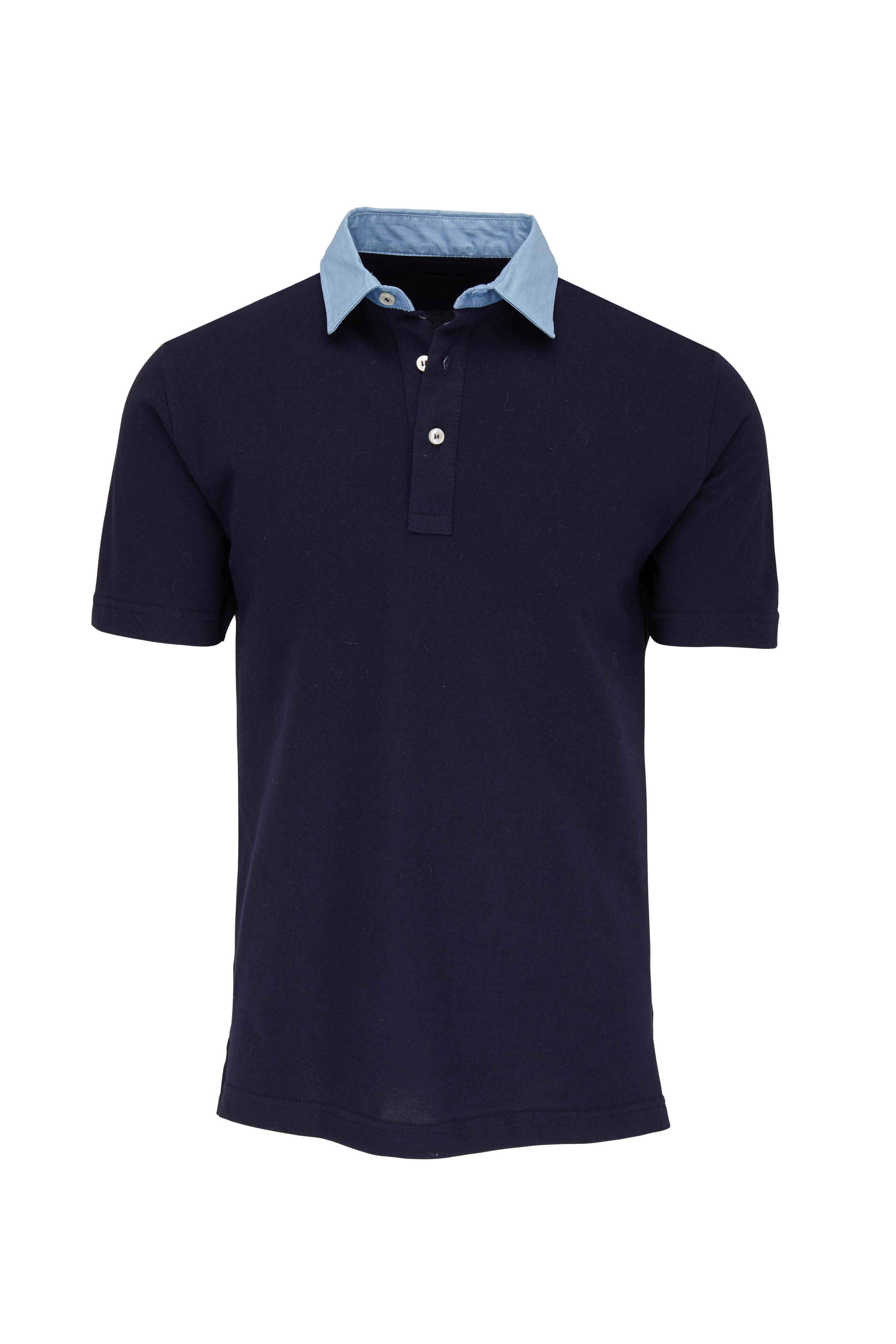 Eddy Monetti - Navy Blue Contrast Denim Collar Polo