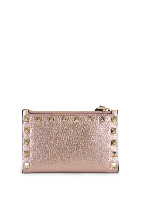 Valentino Garavani Rose Gold Rockstud Laminated Leather Cardholder - view 2