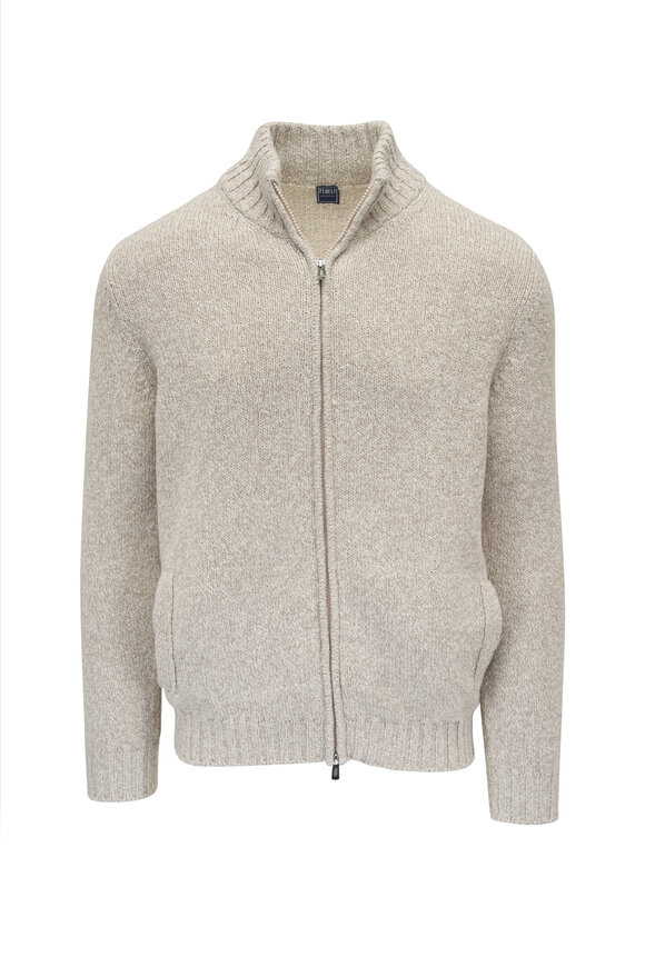 Fedeli Oat Cotton Full Zip Cardigan