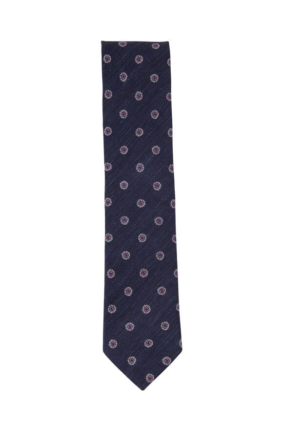 Eton - Navy Blue Floral Silk Blend Necktie