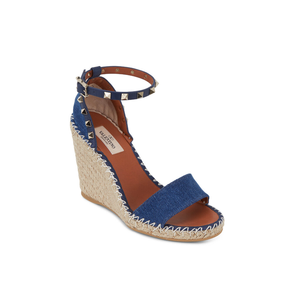 Valentino Garavani - Rockstud Blue Denim Wedge Espadrille,105mm