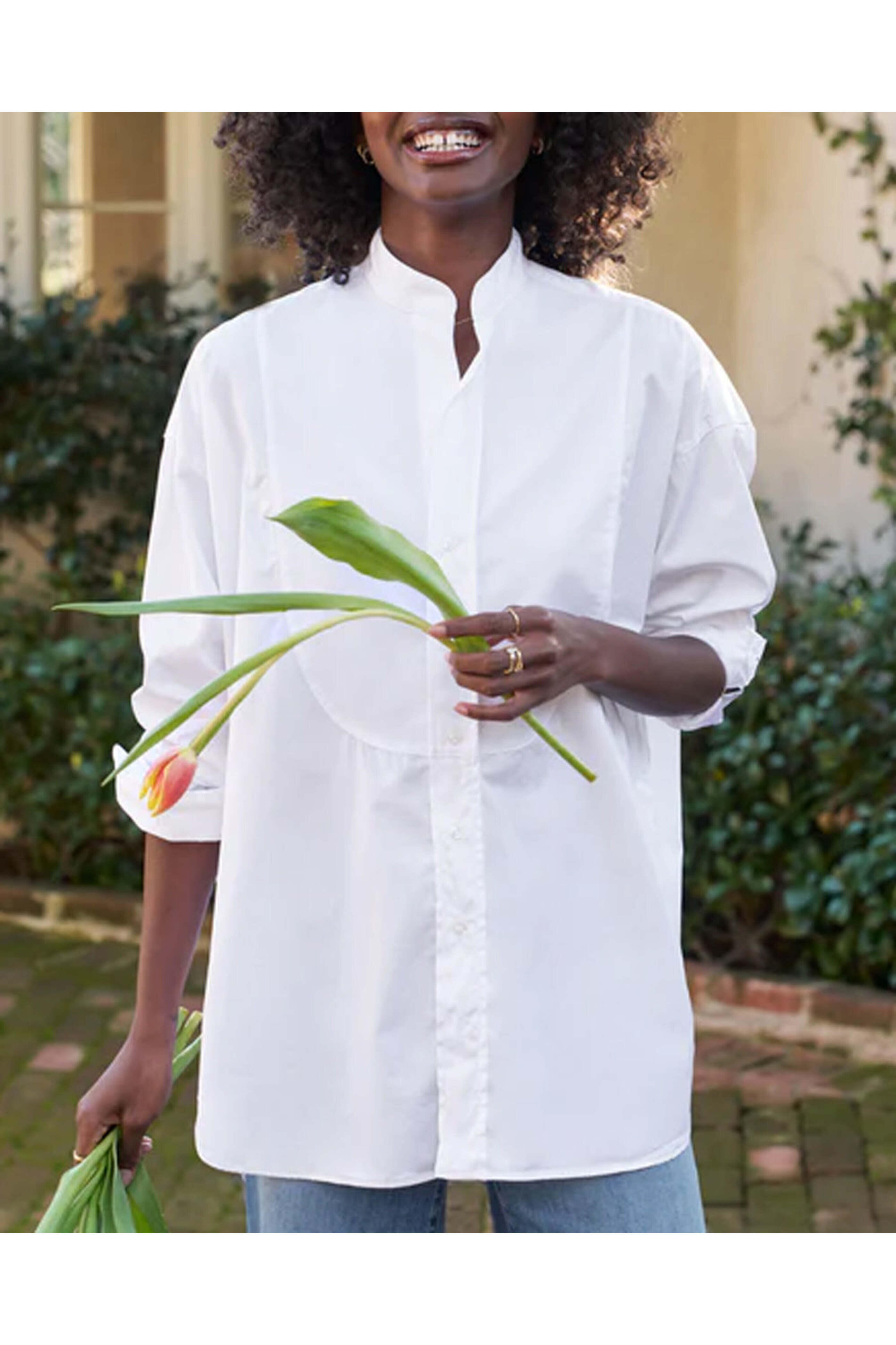 Frank & Eileen - White Collarless Victoria Button Up Shirt