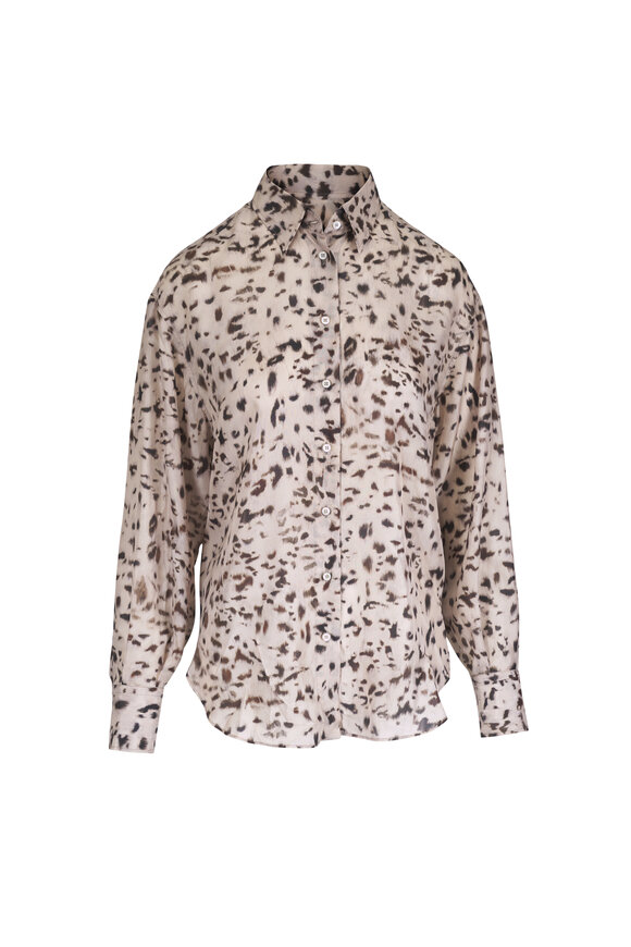 Brunello Cucinelli Ivory Animalier Print Silk Blouse