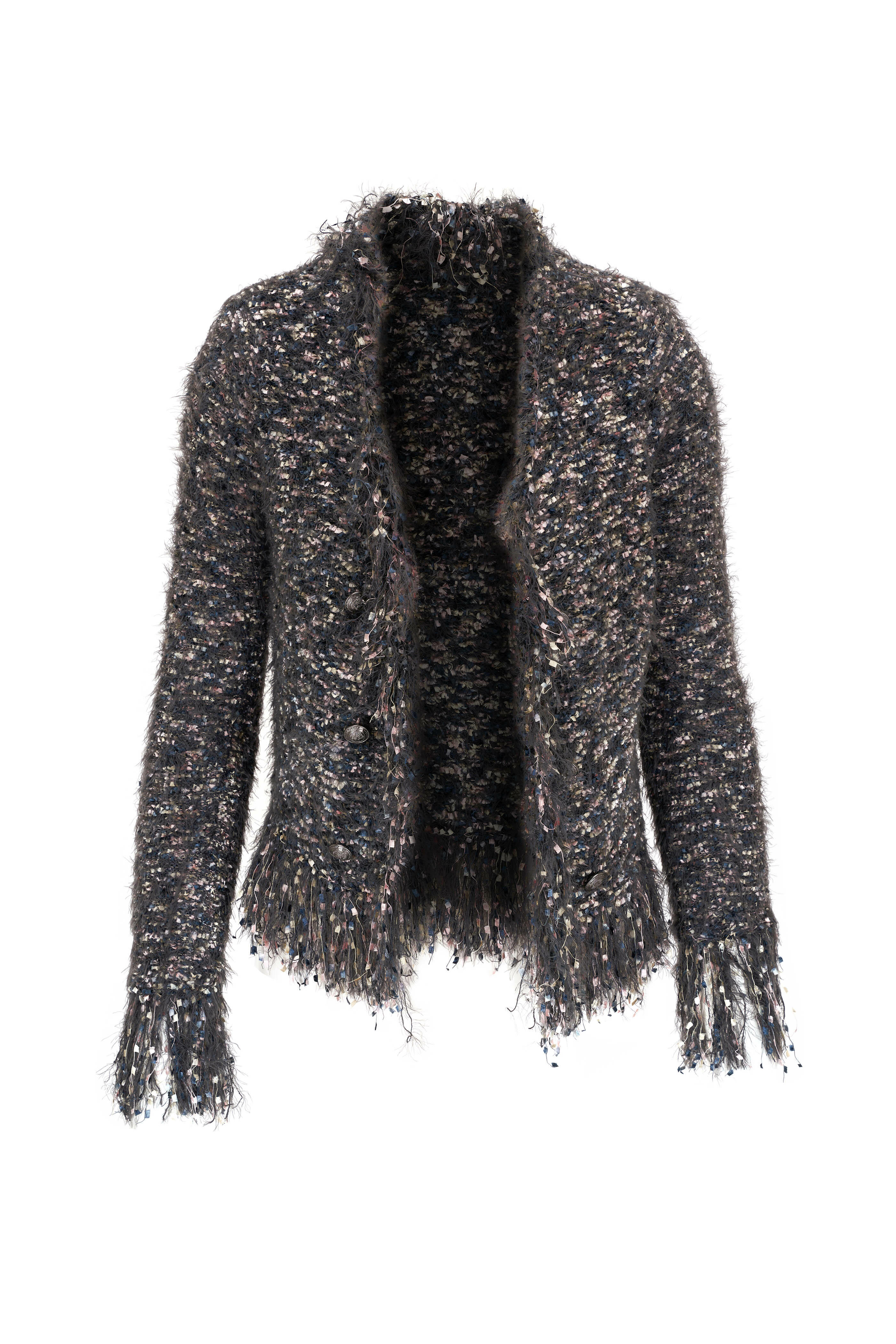 L'Agence - Azure Gray Multi Confetti Knit Cardigan Blazer