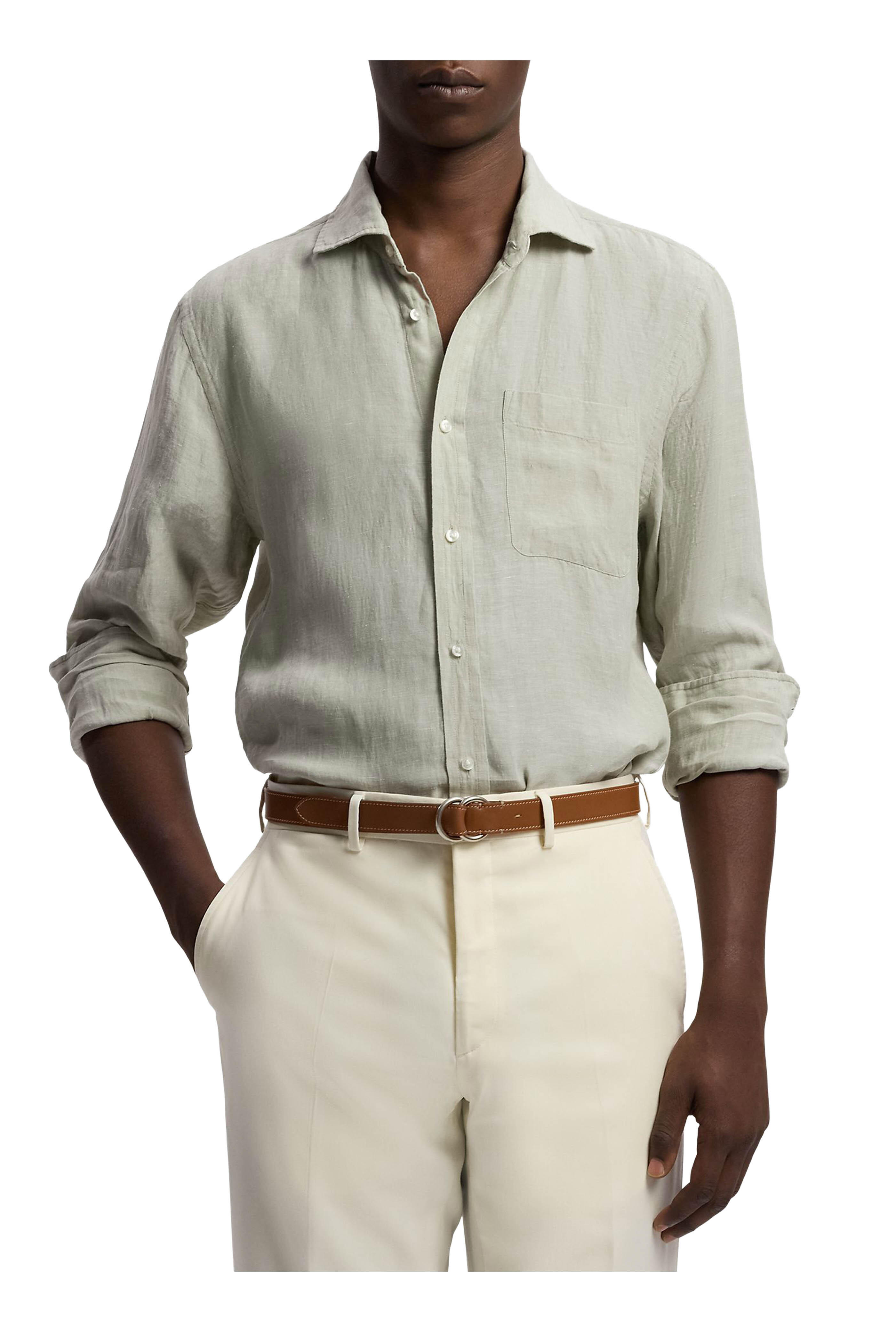 Ralph Lauren Purple Label - Cactus Green Chambray Linen Sport Shirt - view 2