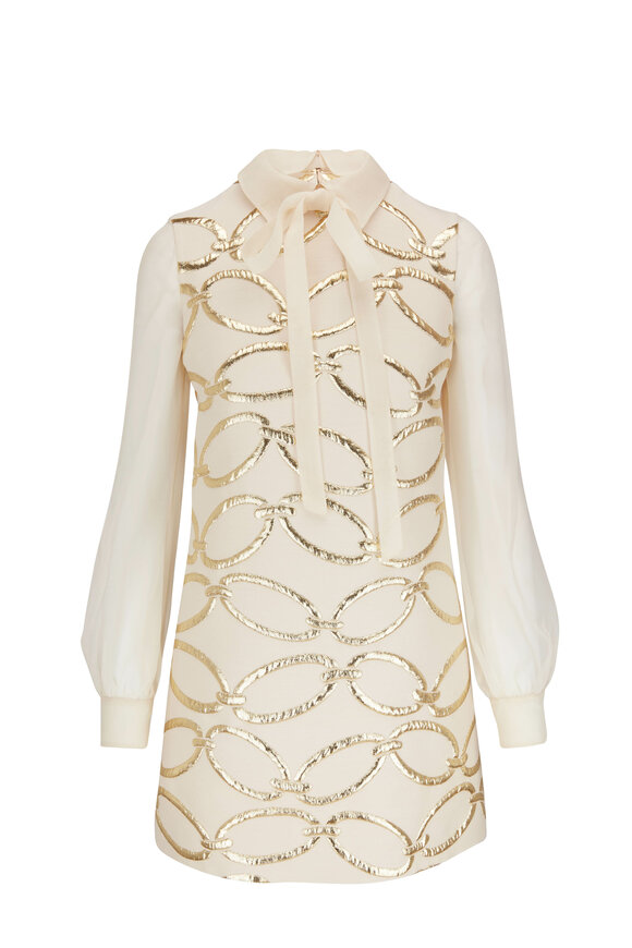 Valentino - Chain 1967 Cream White & Gold Chain Mini Dress