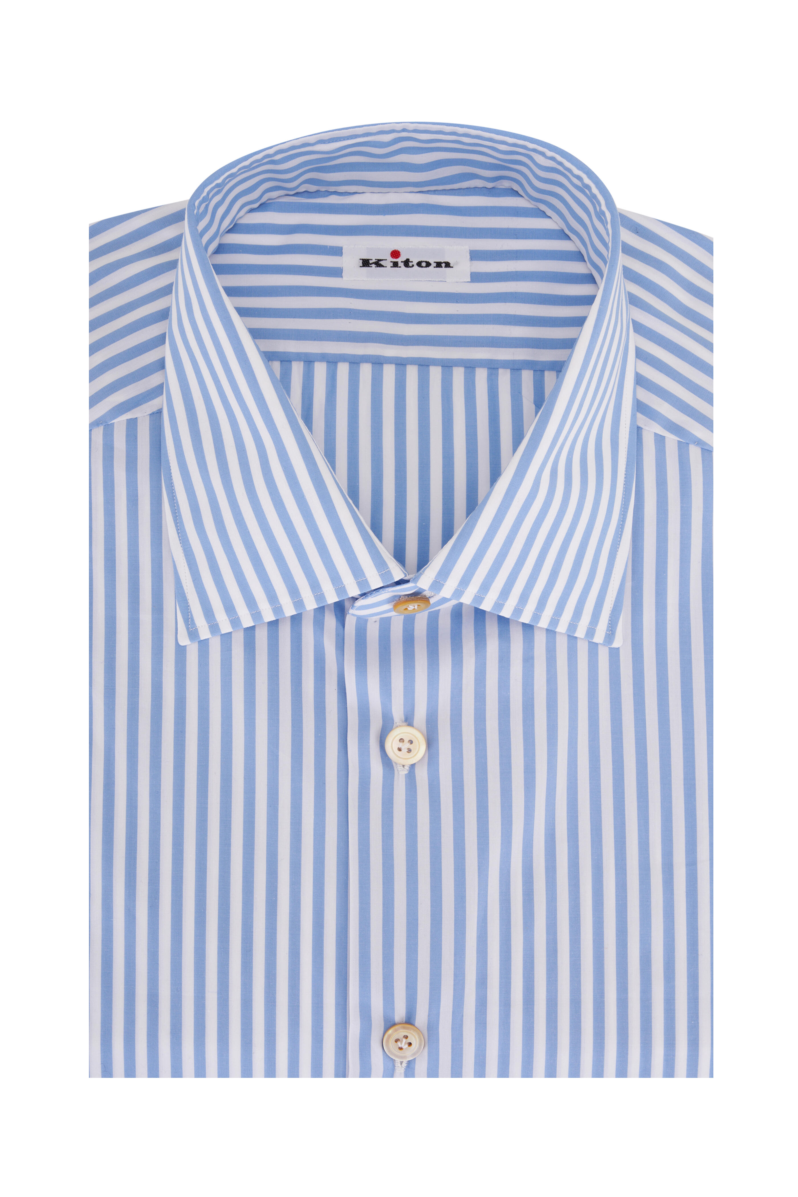 Kiton - Light Blue Bengal Stripe Cotton Dress Shirt