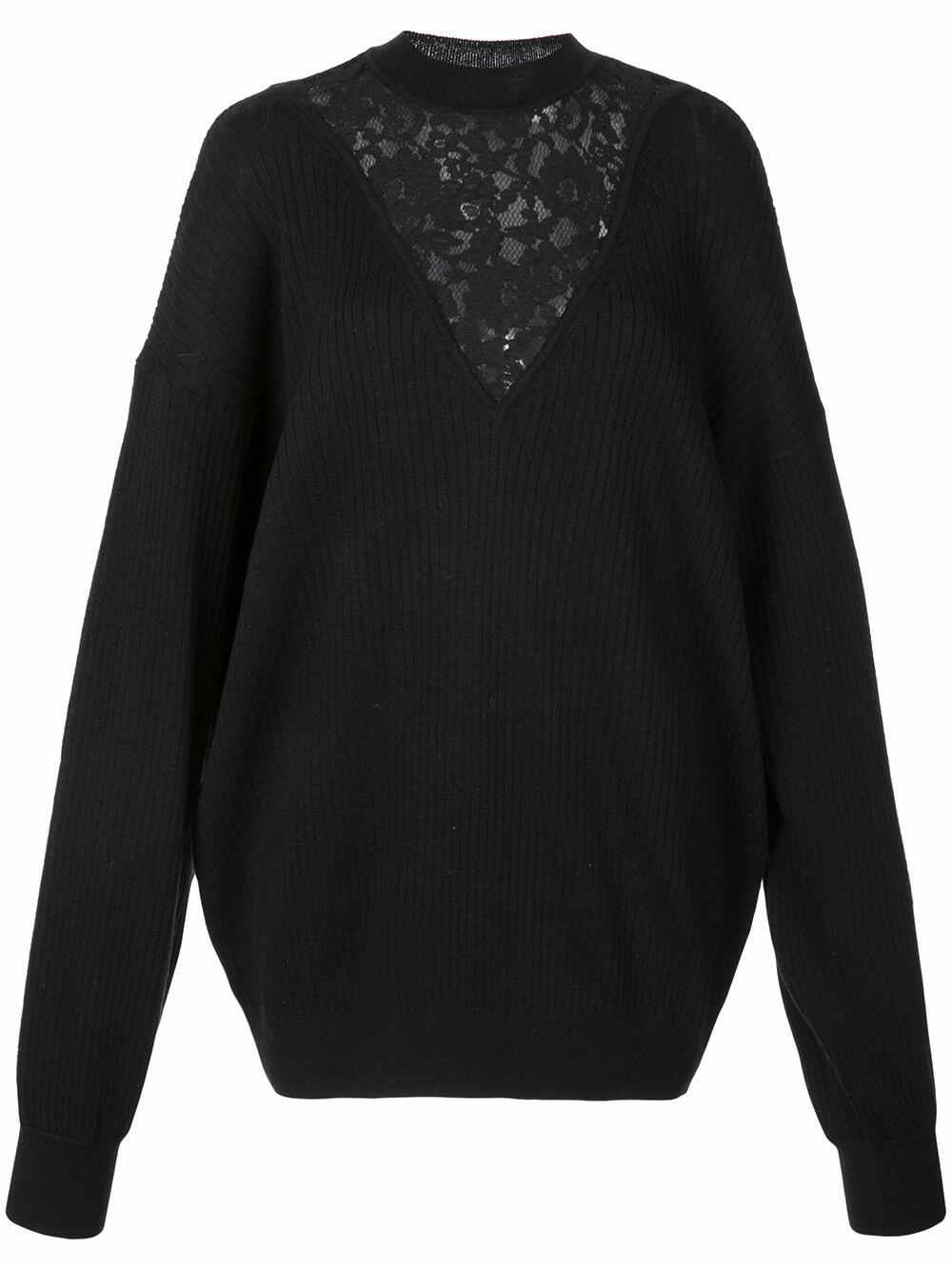 See by Chloé - Black Illusion Lace Wool & Cotton Sweater