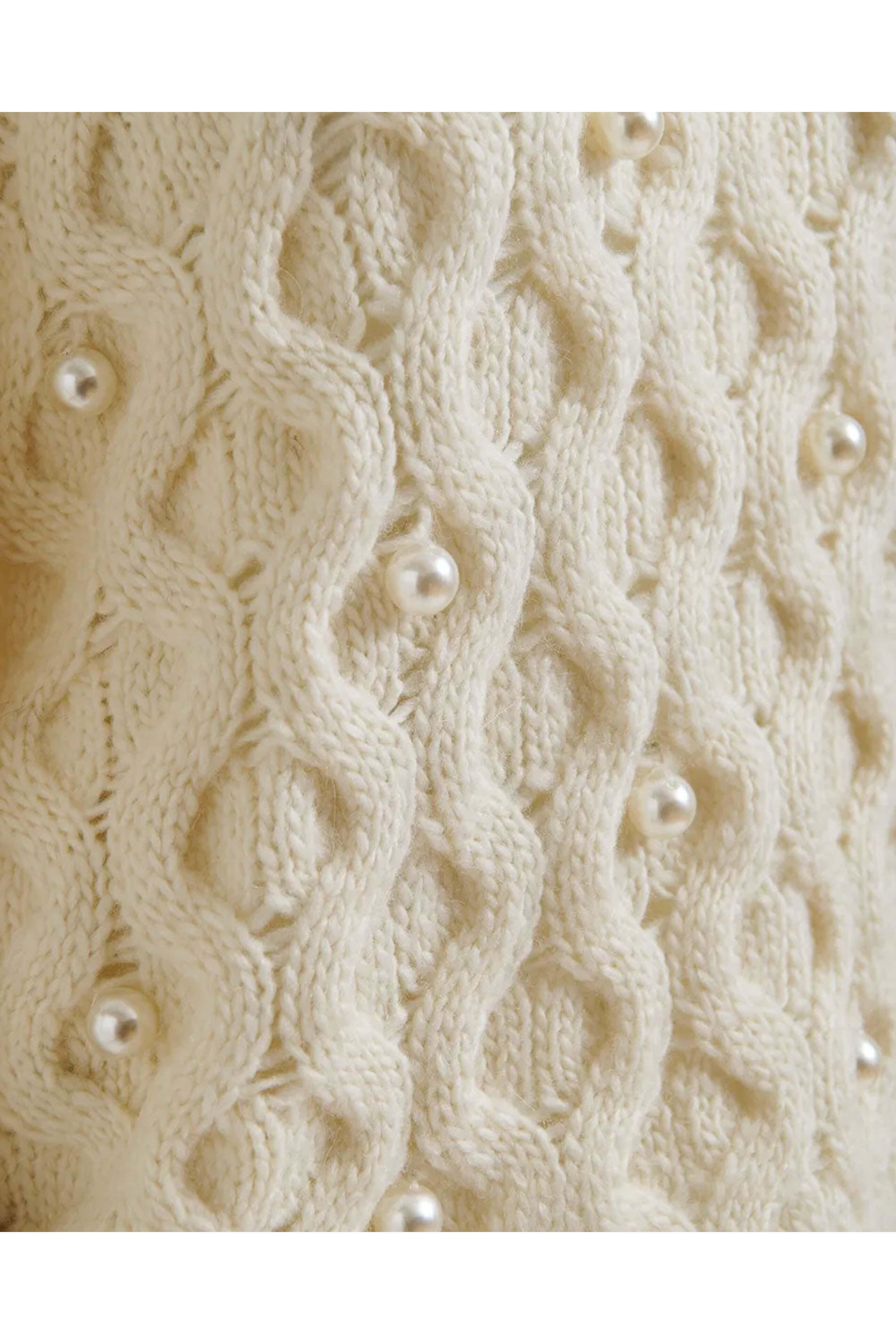 Essentiel Antwerp - Off White Pearl Embellished Cable Knitted Sweater