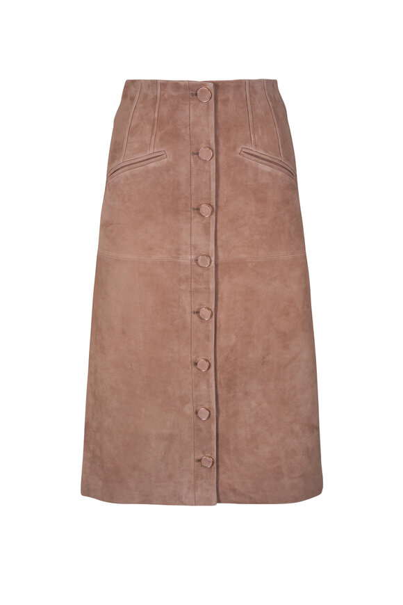 Veronica Beard Callisian Bark Brown High-Rise Suede Midi Skirt - view 1