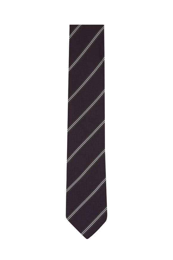 Eton Burgundy Stripe Woven Silk Necktie