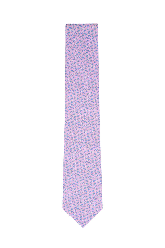 Ferragamo Pink Dragonfly Print Silk Necktie