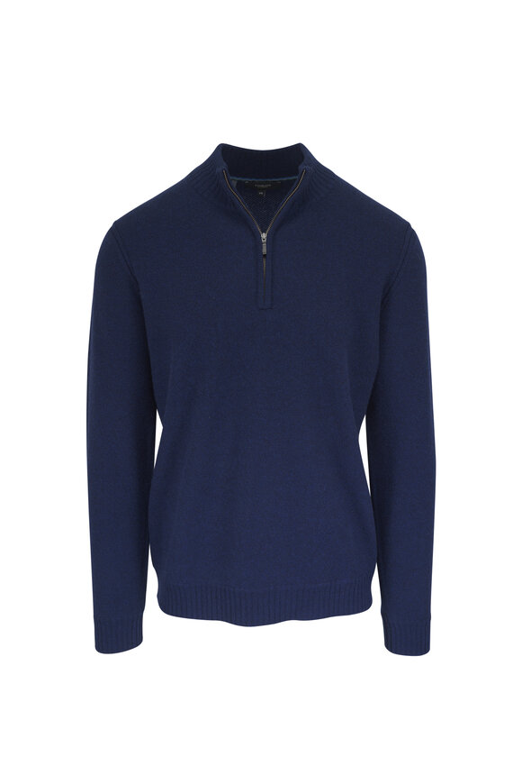 Kinross Navy Blue Cashmere Quarter Zip Pullover - view 1