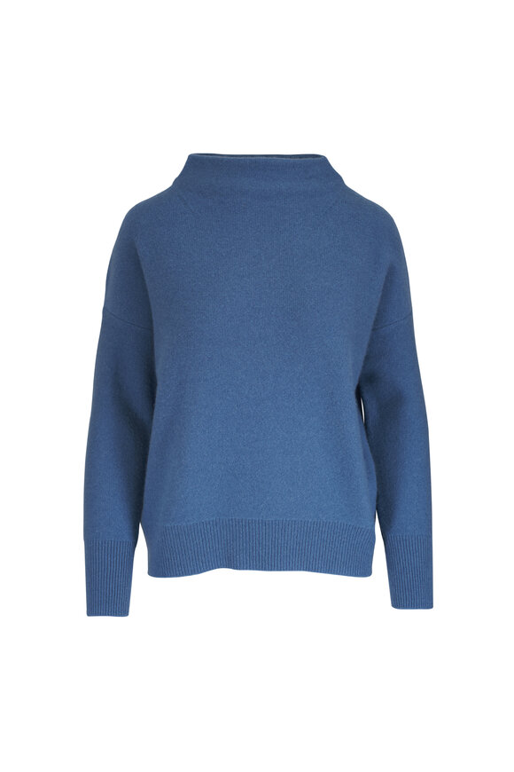 Vince Blue Slate Plush Cashmere Funnel-Neck Sweater - view 1