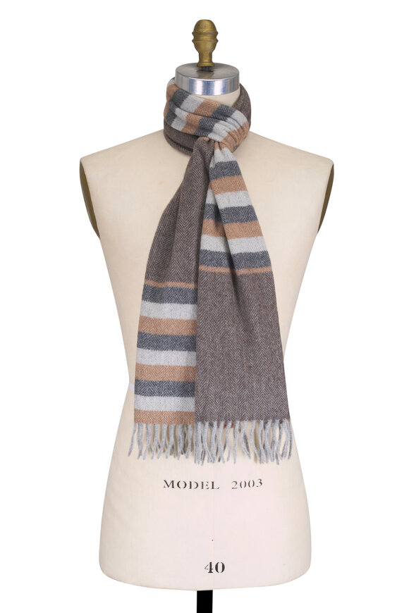 Chelsey Imports Gray & Taupe Stripe Cashmere Scarf - view 1