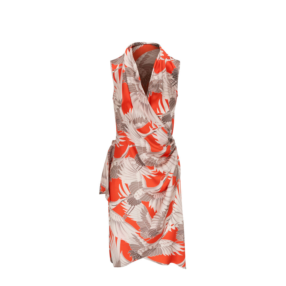 Kiton - Orange Silk Bird-Print Dress | Mitchell Stores