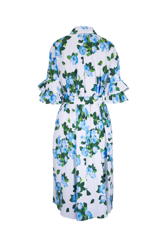 Carolina Herrera White & Blue Multi Rose Print Shirtdress - view 5