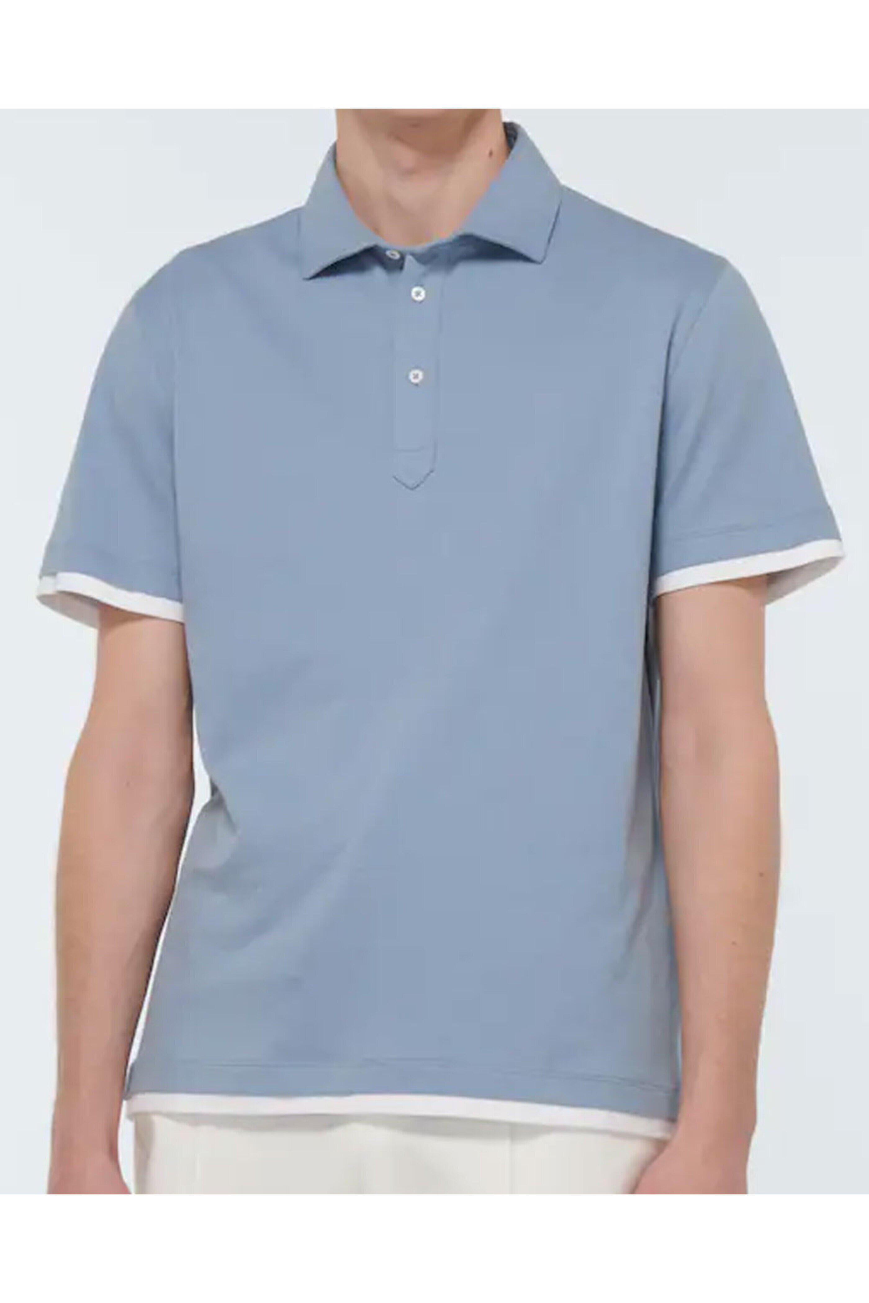 Brunello Cucinelli - Denim and White Contrast Polo