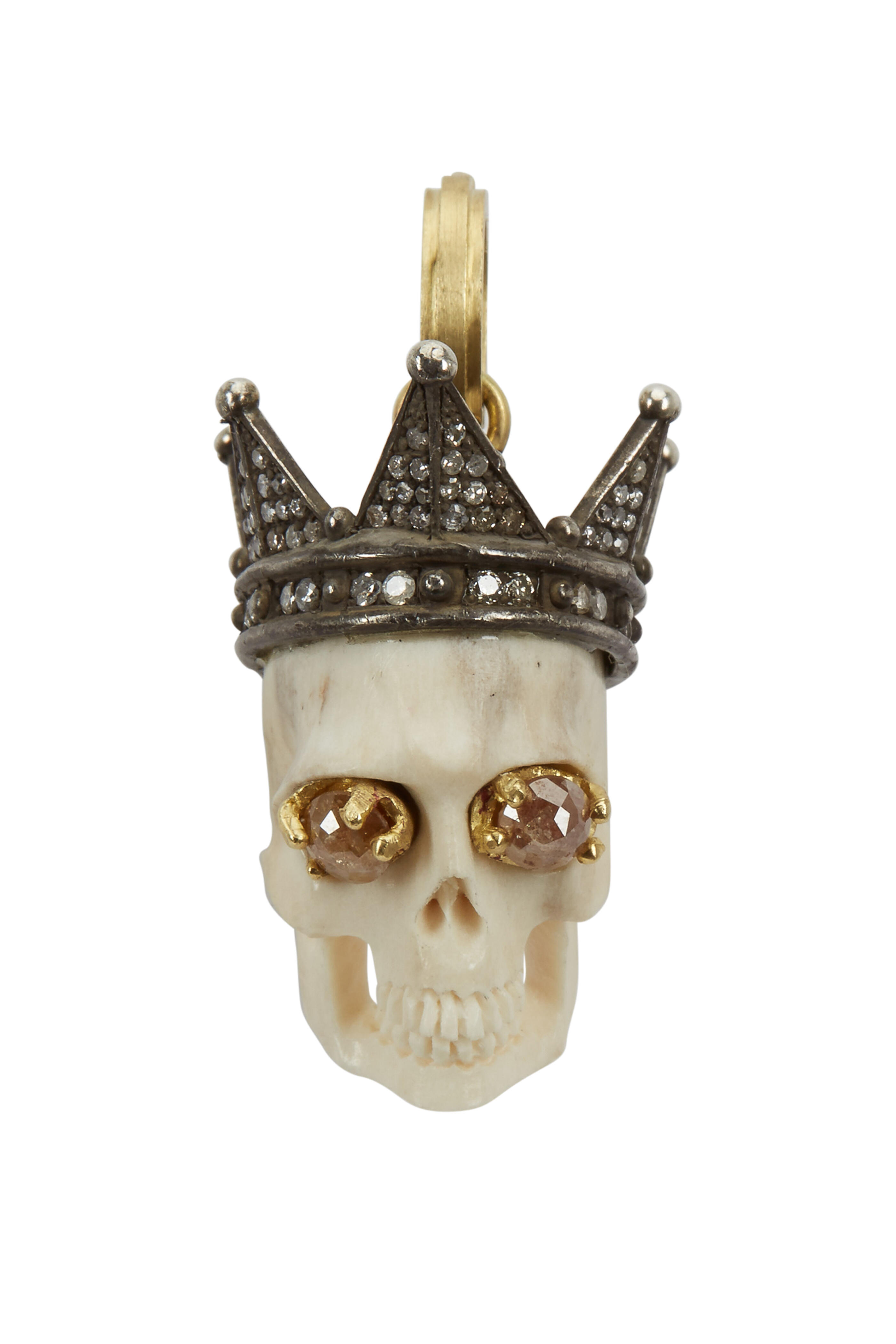 Sylva & Cie - Gold & Silver Rough & White Diamond Skull Pendant