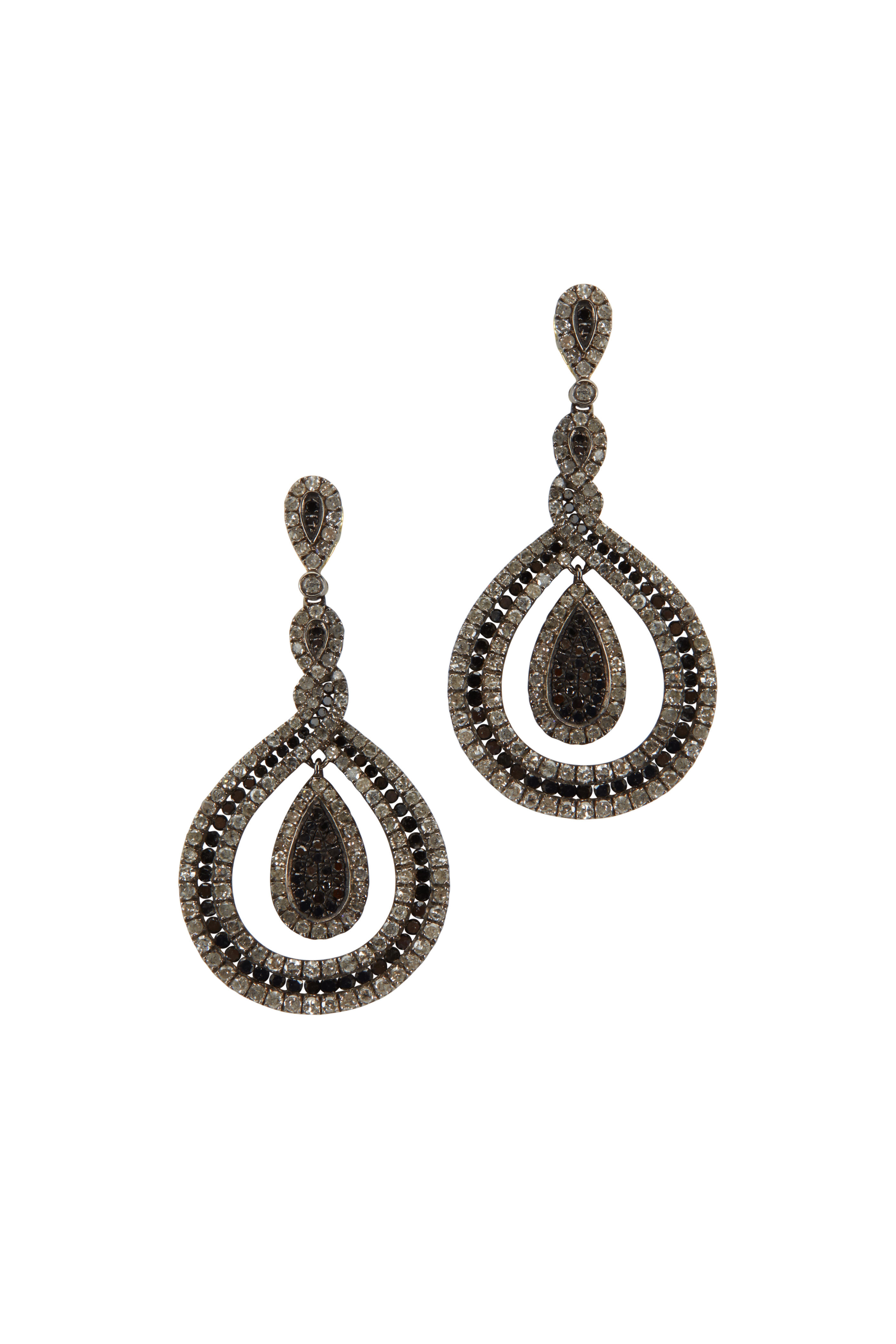 Loren Jewels - Gold Black Champagne Diamond Dangle Earrings