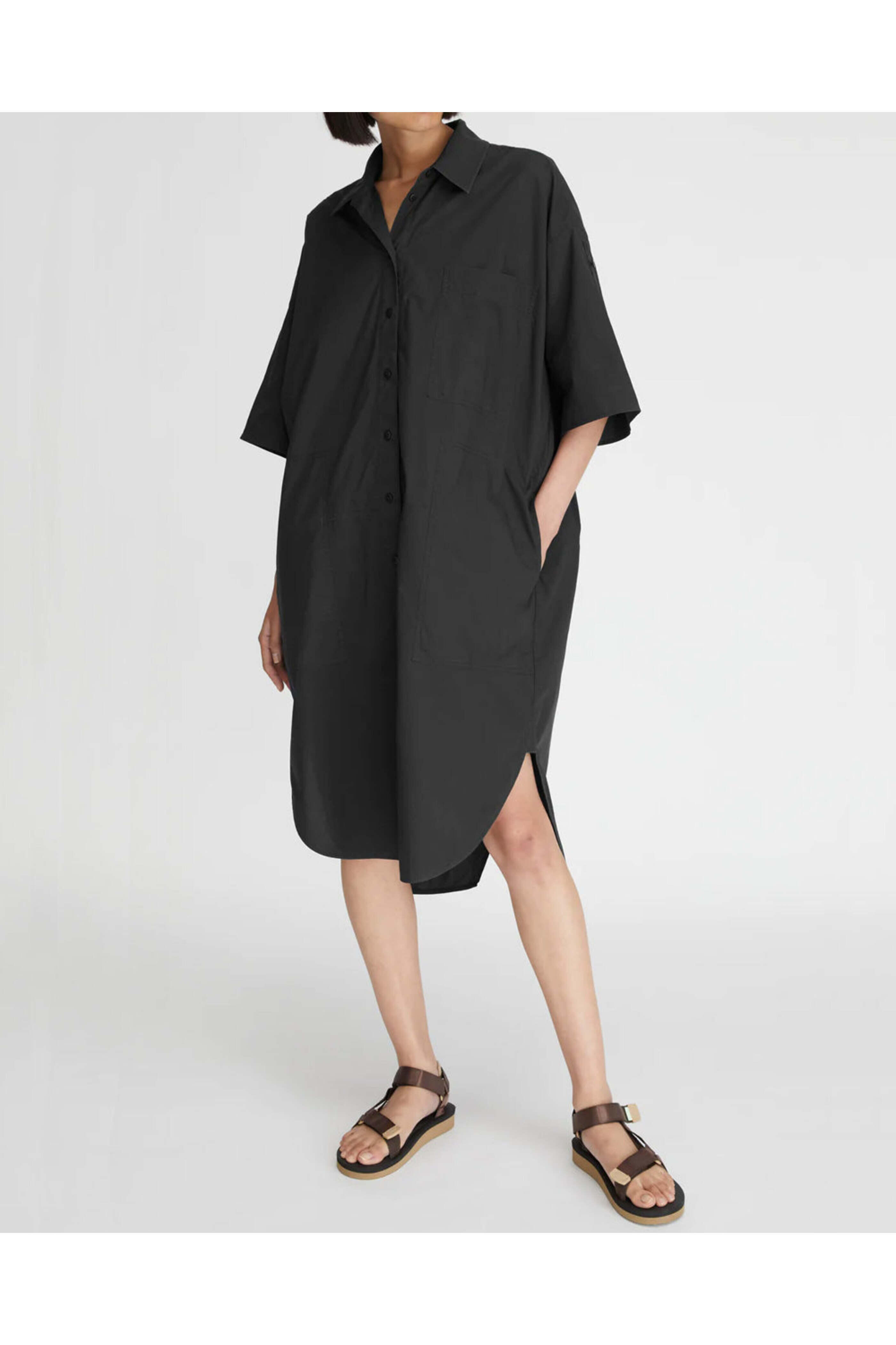 Lee Mathews - Black Poplin Short Sleeve LM Shirt Dress